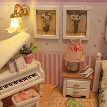Elegantné DIY Miniatúrny domček pre bábiky Auta Model S Furnitures LED 3D Drevené Ručné Remeslá Dom Darček k Narodeninám Hračky Pre Deti,