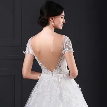 SL002 plus veľkosť plesové šaty, svadobné šaty, krátky rukáv crystal čipky appliqued župan mariage de princesse backless vestidos fiesta