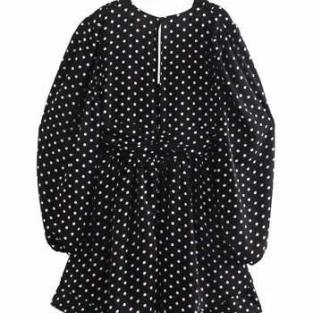 Jar Za Ženy Black Prehrabať Polka Dot Mini Šaty Žien 2021 Dlho Lístkového Rukáv Party Šaty Módne Dámy V Krku Žena Šaty