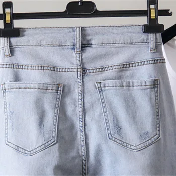 2020 Móda jar jeseň džínsy ženy vytlačené džínsové nohavice plus veľkosť bežné hárem nohavice žena light blue teľa-dĺžka nohavice 3319