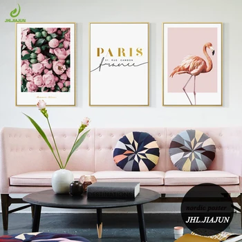 JHLJIAJUN Nordic Umenie Akvarel Flamingo Paríž Plátne, Plagát, Maľovanie Vtákov, Zvierat Stenu Obrázok Tlače Domov Miestnosti Dekorácie