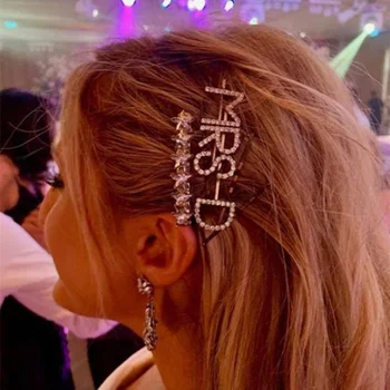 Luxusné Svadobné PANI Písmená Vlasy Pin Drahokamu List Vlasy Klip PANI A-Z pre Dámy Crystal Svadobné Vlasy Kolíky pokrývku hlavy