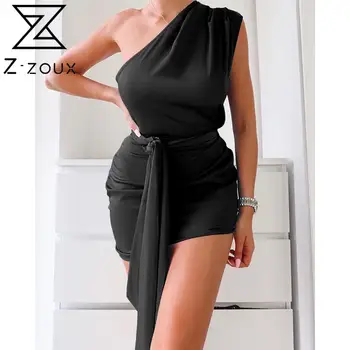 Z-zoux Ženy Šaty Obväz Nepravidelný Mimo Rameno Šaty Plus Veľkosť Čierna, Žltá, Červená Sexy Asymetrie Letné Šaty 2020 Móda