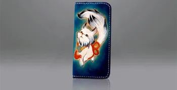 Zvláštne Dary Čínsky Štýl, Krásne Biele Fox Hand-made Peňaženky Taška Peňaženky Ženy Lady Dlho Spojka Činením rastlinným činidlom Kožené Peňaženky