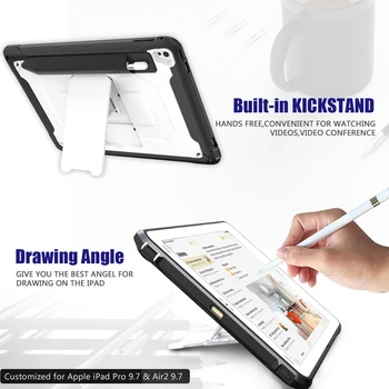 Pre iPad AIR2 9.7-Palcový Tablet PC Prípade TPU Shockproof Ochranný Zadný Kryt s Perom Slot Stojan Tabletu Prípade