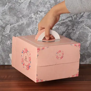 6inch 8 cm 10 inch Portable Ružová Birthday Cake Box Svadobnú Tortu Krabice A Obaly Boxy Pekáreň Baliaci Papier Box Pre Strán