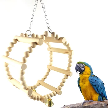 Pet Vták Papagáj Drevené Ruské Koleso Visí Swing Rebríku Stáť Lezenie Žuť Hračka