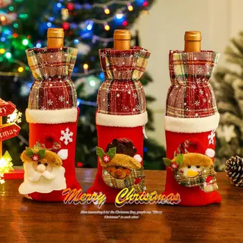 Vianočné Fľaša Vína Kryt Šťastné A Veselé Vianoce, Výzdoba Pre Domáce Vianočné Tabuľka Dekor Vianočný Darček Šťastný Nový Rok 2021 Domova