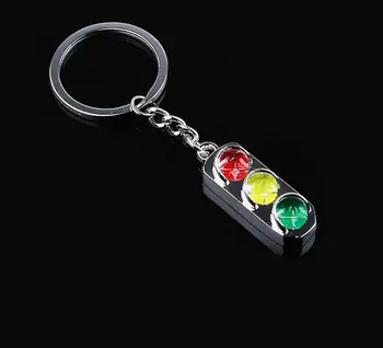 červená a zelená Keychain Tlačidlo ľahké dopravné signálne svetlo suvenír darček kovové Reťaze Keyring 3D Kľúčenka auto krúžok Darček SN1651