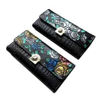 Peňaženka ručne maľované kvety národný Štýl, dámy originálne kožené peňaženky Messenger taška ženy spojka taška ženské módne kabelky