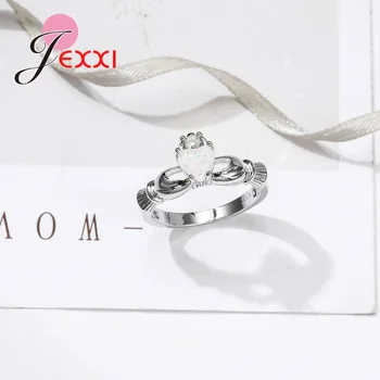 Pôvodné 925 Sterling Silver Dizajn Strane Držiaka Krásne Srdce Biele Kamene Opál Prstene Pre Ženy Svadobný Sľub Krúžky