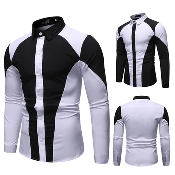 Tričko mužov 2020 Nové Módne Čierne Biele Patchwork Business Šaty, Tričko Mužov Veľké Veľkosti Camisa Sociálnych Značky Dlho puzdre Tričko