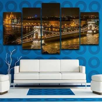 Umenie Fotografie Domáce Dekorácie Plagáty Rám 5 PiecePcs Krásny Most, Nočný Pohľad Moderné Nástenné Obývacia Izba HD Vytlačené Maľovanie