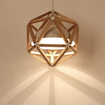 Vintage loft Japonský Štýl Diamond 35/45 cm prívesok svetlý Dub Drevo, Železo Tieni Retro žiarovka E27 110/220V Kábel, Závesné svietidlo