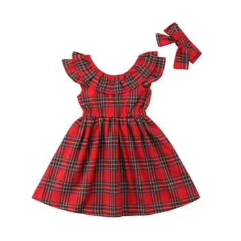 Módny Dizajn, Baby, Dievčatá Princezná Vianočné Šaty Pruhované Tlač Luk Uzol Strany Oblečenie+Hlavový Most Bez Rukávov Nové Deti Backless Šaty