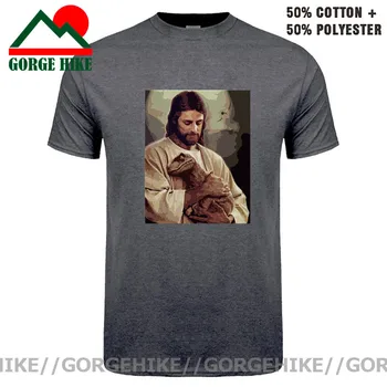 GorgeHike Ježiš Raptor T shirt mužov Trendov najpredávanejších Populárne Tee tričko Zábavné Ježiš Objatie Dinosaura T-shirt Dino Svete Topy Tees