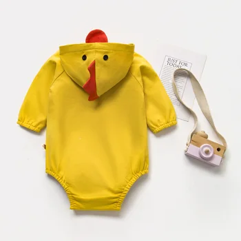 2020 na Jar A na Jeseň s Kapucňou Novorodenca Oblečenie roztomilé Kačica boys&girls romper 0-18 m Baby Cartoon Kostýmy Lezenie Pyžamá