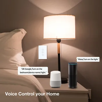 Bezdrôtové diaľkové ovládanie wall prepnite položku WiFi smart light switch sklenený panel dotykový displej, hlasová, 4-Gang pracovať s Alexa Domovská stránka Google