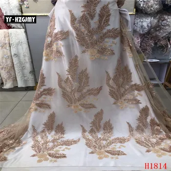 YF HZGJMY Luxusnej francúzskej Čipky Tkaniny Biele Svadobné Ručné Korálkové Tylu Čipky Vysoko Kvalitné Svadobné Šaty Čistý Čipky Textílie A1814