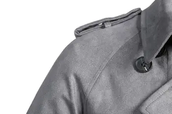 Britský Štýl Zákopy Srsti Mužov 2020 Úplne Nové Pánske Semišové Bundy Klasické Dvojité Breasted Dlho Windbreaker Outwear Kabát s Pásom