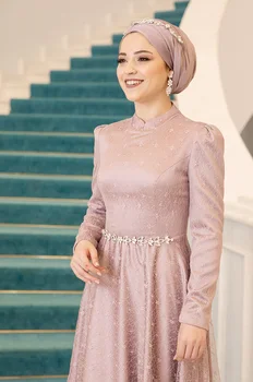 Hidžáb Večerné Šaty Lemované Požičovňa Golier Moslimských Abaya Vysokej Kvality, Vyrobený v Turecku