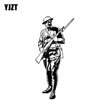 YJZT 7.6*16,2 CM Osamelý Pevné Pevné Vojak Pokrývajúce Telo Módne Auto Nálepky Bojovník Odtlačkový Čierna/Strieborná Vinyl C20-1697