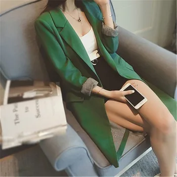 Jeden Tlačidlo Ženy Dlhé Sako Bunda na Jar Jeseň 2020 Slim Outwear Elegantný Kabát 2 Vrecká OL Vyhovuje Kabát Žena