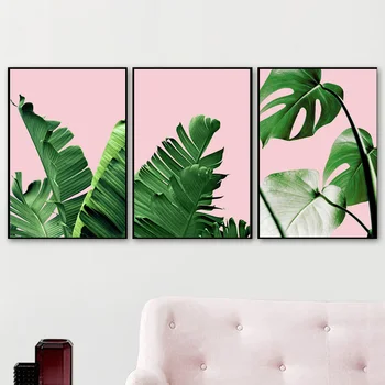 Ružová čerstvý Banán leaf Monstera Rastlinné Steny Umelecké Plátno na Maľovanie Nordic Plagáty A Potlačou obrazov na Stenu Pre Obývacia Izba Dekor