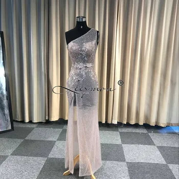 Leeymon Lesk Sexy Riadok Večerné Šaty 2020 Odnímateľný Vlak Tylu Vysokej Štrbinou Elegantné Jedného Pleca Vestido de Novia
