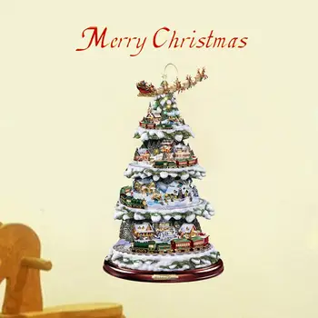 Vianočný Stromček Rotujúce Socha Vlak Dekorácie Vložiť Okno Vložiť Nálepky pegatinas paredes Vianočné Dekorácie pre Domov