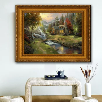 Thomas lesa vodopád dom krajiny plátno tlač olejomaľba tlačené na bavlnené č rám domov wall art decoration obrázok