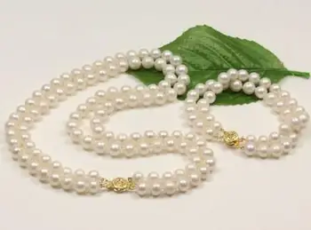 Nová Žena Pearl Šperky Nastavte Pravý AA 8-9 MM Skutočné Prírodné Sladkovodné Perlový Náhrdelník Náramok 2rows Ručné Chirstmas Darček