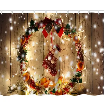 Vianočné Sprchový Záves Kúpeľňa Dekorácie Nepremokavé Lesná zver Jeleň Opony 59x71Inch