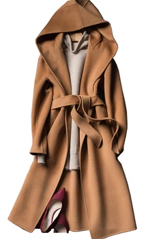 2019 jeseň a v zime cashmere kabát žena s kapucňou cashmere kabát ručná obojstranná vlnené kabát
