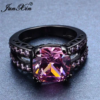 JUNXIN Luxusný Veľký Zirkón Ružový Prsteň Vintage Čierna Zlaté Snubné Prstene Pre Mužov A Ženy, Módne Šperky Nový Rok Darčeky