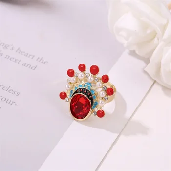 Červená Zelená Crystal Kúzlo Pár Prstene Pre Ženy Čínske Svadobné Mužov Krúžok Peking Opera Rad Retro Šperky, Darčeky anillos mujer