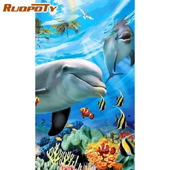RUOPOTY 5D DIY Diamond Výšivky Dolphin Drahokamu Obrázok Diamond Maľovanie scenéria s Oceánom Deti Ručné Darčekové Dekorácie