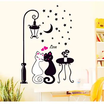 Horúce Lampa Mačka Odnímateľné Steny Nálepky Odtlačkový Umenie Vinyl Domov Deti Detská Izba Cute Cat Dekor
