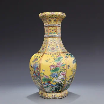 Luxusné Čínskej Klasickej Antickej Keramiky Žltá Smalt Kvetinové Vázy Domáce Dekorácie Krásne Vázy