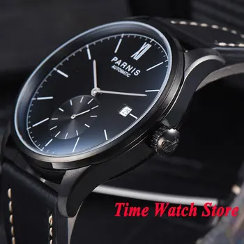 Parnis pánske hodinky stručný štýl 42mm PVD prípade black dial DÁTUM 5ATM ST1731 Automatické náramkové hodinky mužov 979