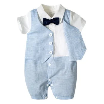 Baby Boy Oblečenia Na Narodeniny Dieťa Romper Strany Nosenie V Lete Gentleman Bavlna Krátky Rukáv Jumpsuit Novorodenca Oblečenie 1 Rokov