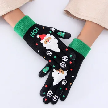 1 Pár Dotykový Displej Rukavice Santa Ženy Rukavice Vianočné Rukavice Cartoon Vzor Ponožky Teplé Ženské Rukavice X-mas Dary